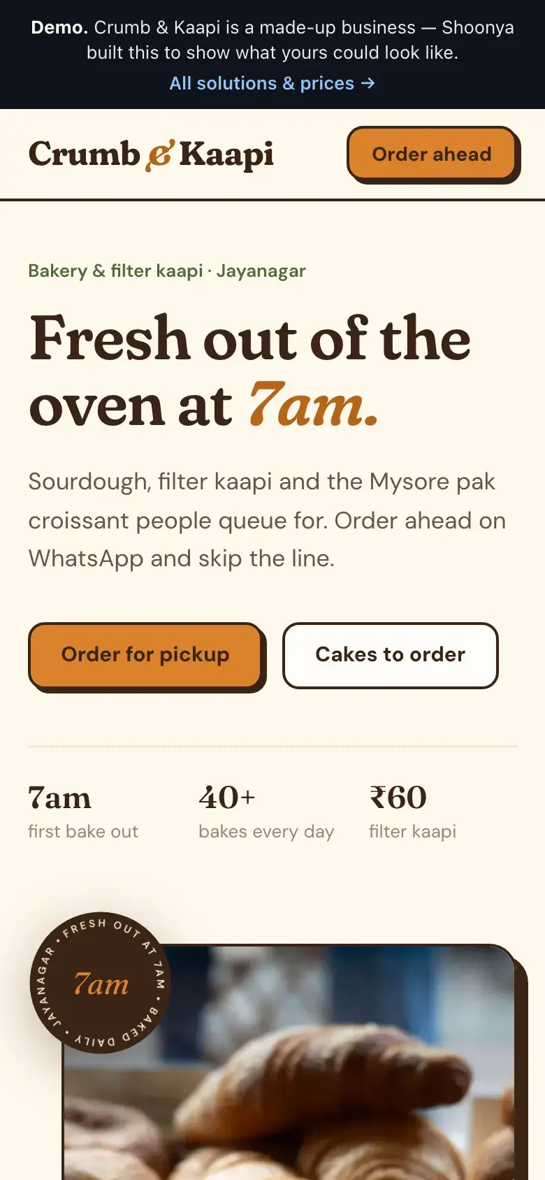 Demo of the bakery & café solution, on a phone