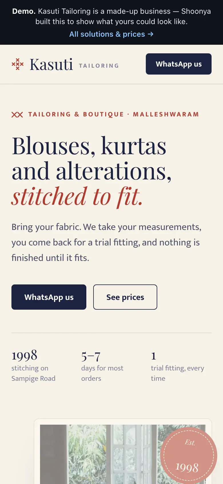 Demo of the tailor & boutique solution, on a phone